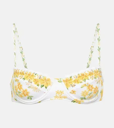 Farm Rio Azaleia Floral Printed Bikini Top In White