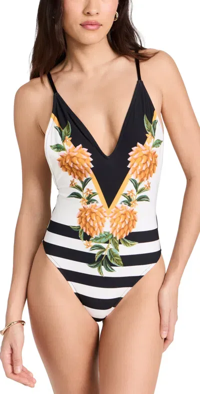 Farm Rio Women's Biriba Banana Bunch Stripe One-piece Swimsuit In Biriba Off White