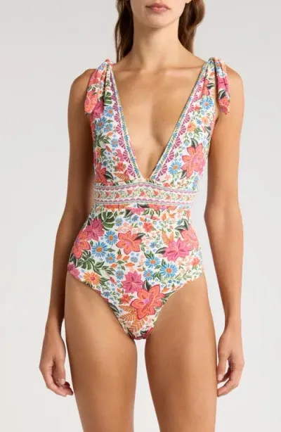 Farm Rio Bloom Garden One-piece Swimsuit In Bloom Garden Off-white