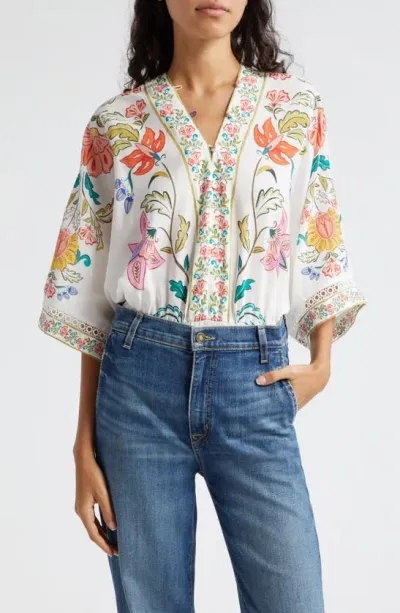 Farm Rio Floral Print Bodysuit In White