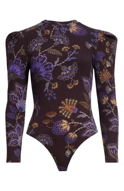 Farm Rio Garden Embroidered Rib Bodysuit In Embroidered Garden Brown