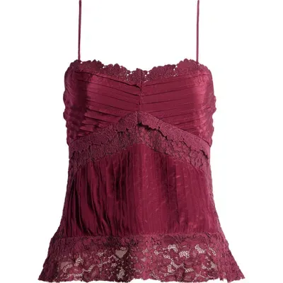 Farm Rio Lace Trim Pintuck Satin Camisole In Purple