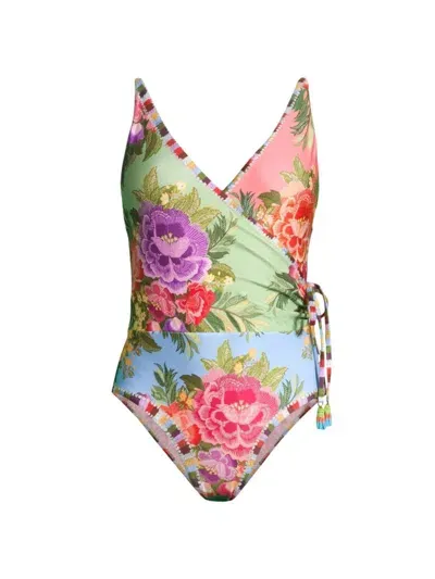 Farm Rio Women's Flower Scarves One-piece Swimsuit In Flower Scarves Multi