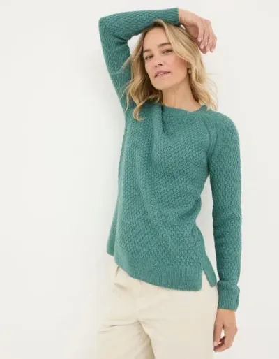 Fatface Ella Textured Sweater In Light Teal Blue