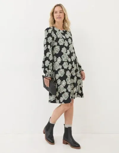 Fatface Kareen Spaced Floral Jersey Dress In Washed Black