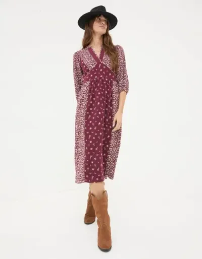 Fatface Kelly Wild Ditsy Midi Dress In Dark Red