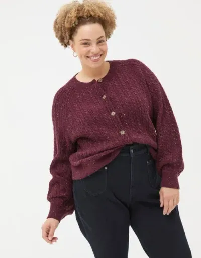 Fatface Plus Size Chloe Cable Cardigan In Dark Red