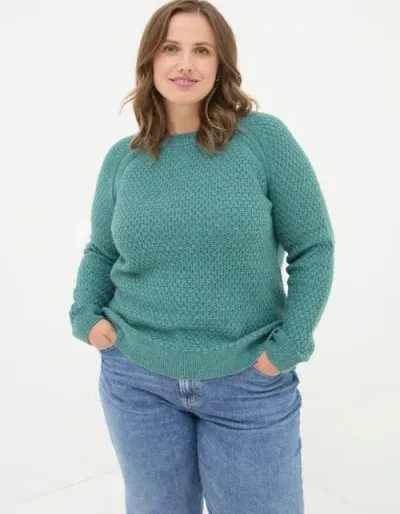 Fatface Plus Size Ella Textured Sweater In Light Teal Blue