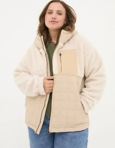 Fatface Plus Size Honey Fleece Quilted Jacket In Dark Natural