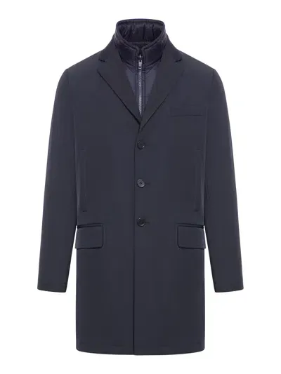 Fay Archive Coat In Stretch Fabric In Blue