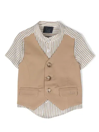 Fay Babies' Layered-design Stripe-pattern Shirt In Nude