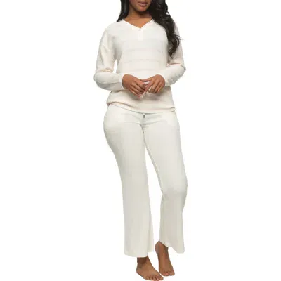 Felina Jolie Thermal Knit Henley Pajamas In Whisper White