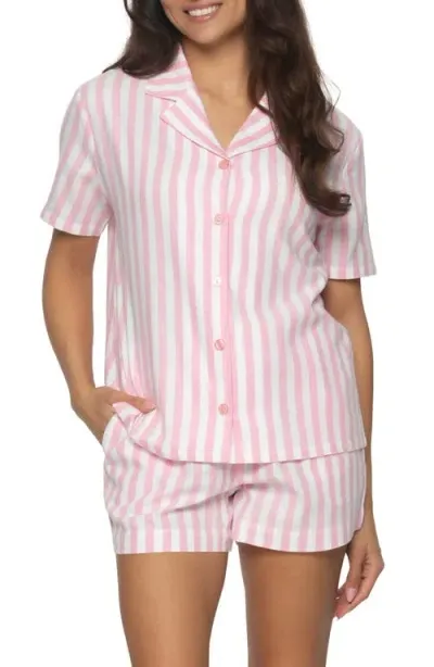 Felina Mirielle Short Pajamas In Sea Pink Stripe