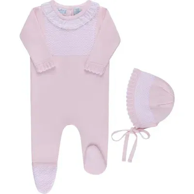 Feltman Brothers Babies'  Jacquard Yoke Cotton Footie & Hat Set In Pink