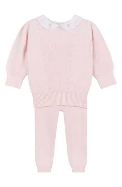 Feltman Brothers Babies'  Peter Pan Collar Cotton Sweater & Pants Set In Pink