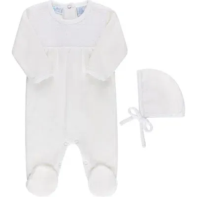 Feltman Brothers Babies'  Smocked Yoke Cotton Velour Footie & Hat Set In Ivory