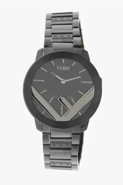 Fendi Analog Watch With Logoed Metal Strap In Metallic