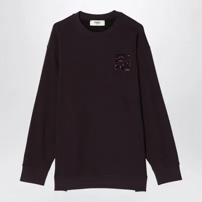 Fendi Aubergine Cotton Crewneck Sweatshirt Women In Purple