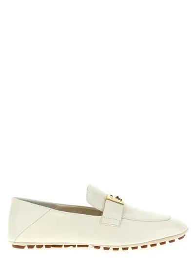 Fendi Baguette Leather Loafers In White