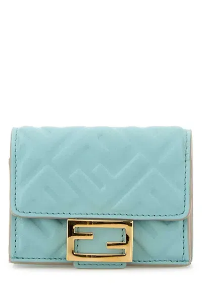 Fendi Baguette Micro Trifold Wallet In Blue