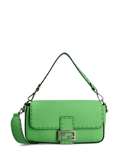 Fendi Baguette Monogrammed Shoulder Bag In Green