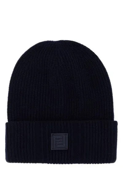 Fendi Beanie Ff Label-m Nd  Male In Dark Blue