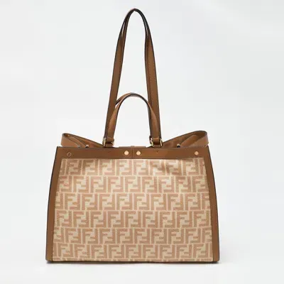 Pre-owned Fendi Beige/brown Zucca Wool And Leather Medium Ff Peekaboo X Tote