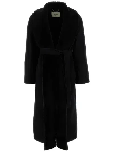 Fendi Belted Coat In Black