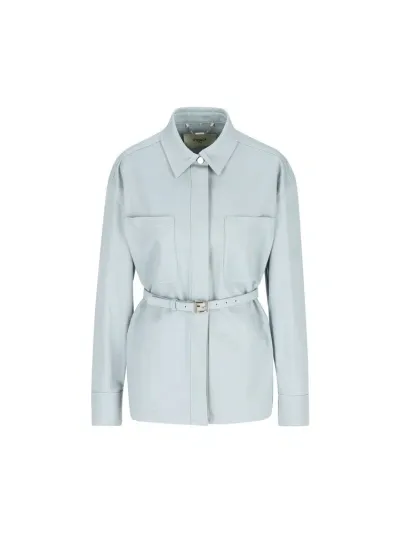 Fendi Belted Collared Jacket In Blue