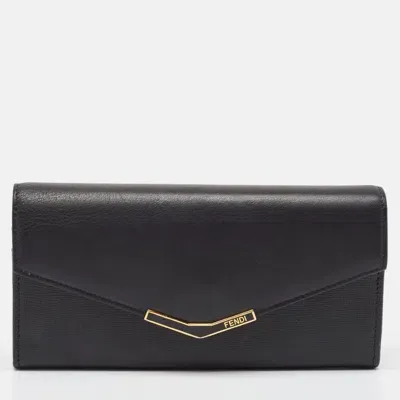 Pre-owned Fendi Black Leather 2jours Continental Wallet