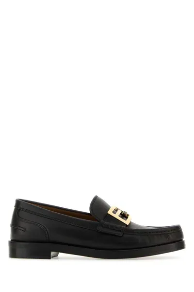 Fendi Black Leather Baguette Loafers In Nero