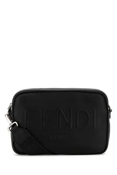 Fendi Black Leather Camera Case Crossbody Bag In Neropalladio