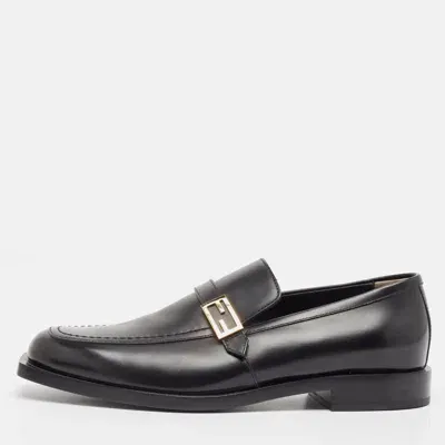 Pre-owned Fendi Black Leather Slip On Loafers Size 41