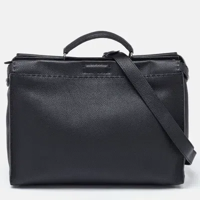 Pre-owned Fendi Black Romano Selleria Leather Peekaboo Iseeu Briefcase