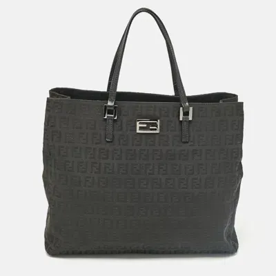 Pre-owned Fendi Black Zucchino Fabric And Leather Tote