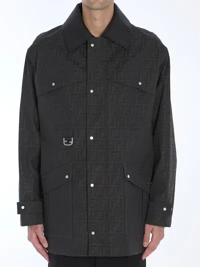 Fendi Waxed Ff Jacquard Blouson In Multicolor