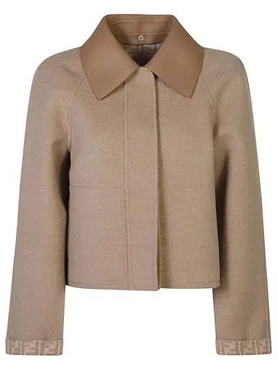 Fendi Blouson Giacca In Lana Beige In Brown