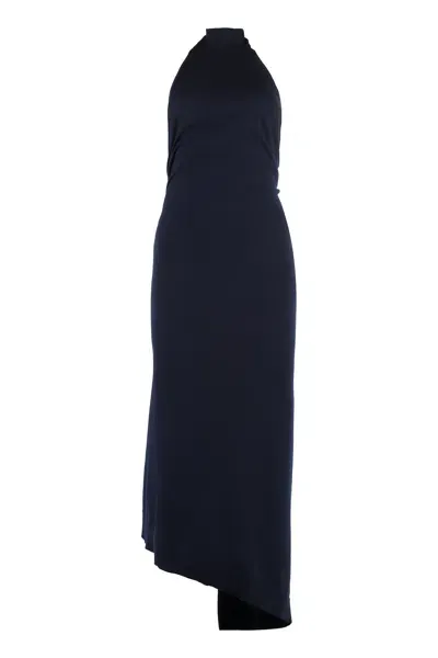 Fendi Asymmetric Wool Knit Dress In Blue