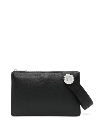 Fendi Roma Leather Chiodo Clutch In Black