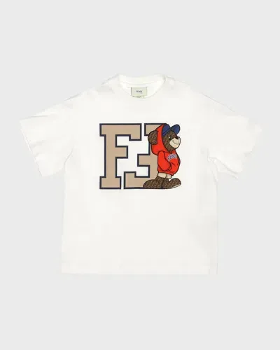 Fendi Kids' Graphic-print Crewneck Cotton-jersey T-shirt 4-12 Years In Gesso