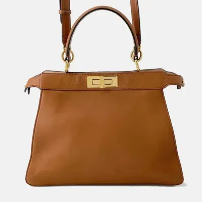 Pre-owned Fendi Brown Leather Medium Peekaboo Iseeu Top Handle Bag