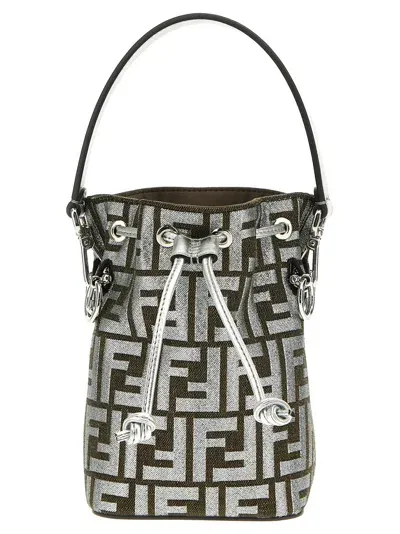 Fendi Embroidered Fabric Mini Mon Tresor Bucket Bag In Silver