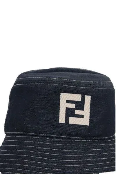 Fendi Bucket Logo Hat In Blue