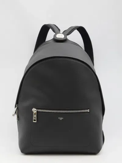 Fendi Medium Grained Leather Backpack In Black