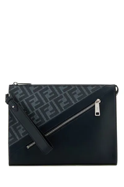 Fendi Clutch Pu Ff 1974 St.-tu Nd  Male In Denim