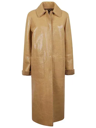 Fendi Leather Coat In Beige