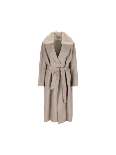 Fendi Collared Belted Coat In Grey