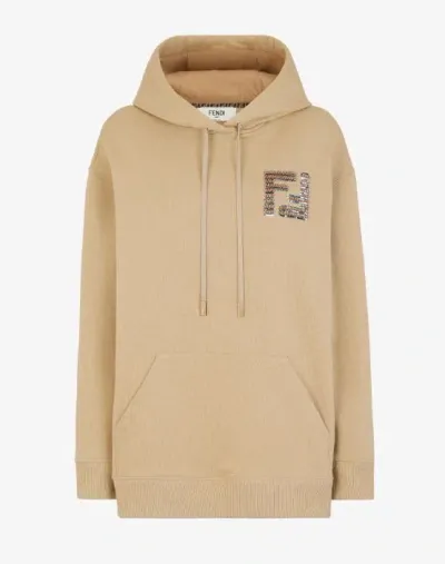 Fendi Cotton Hoodie In Beige