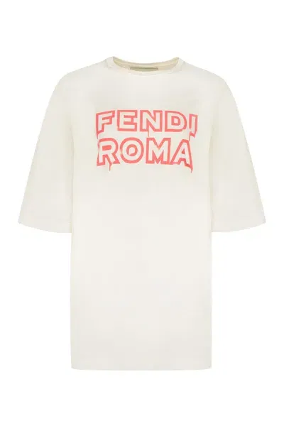 Fendi Cotton T-shirt In Panna