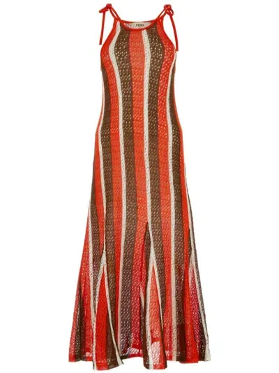 Fendi Crochet-knit Maxi Dress In Red